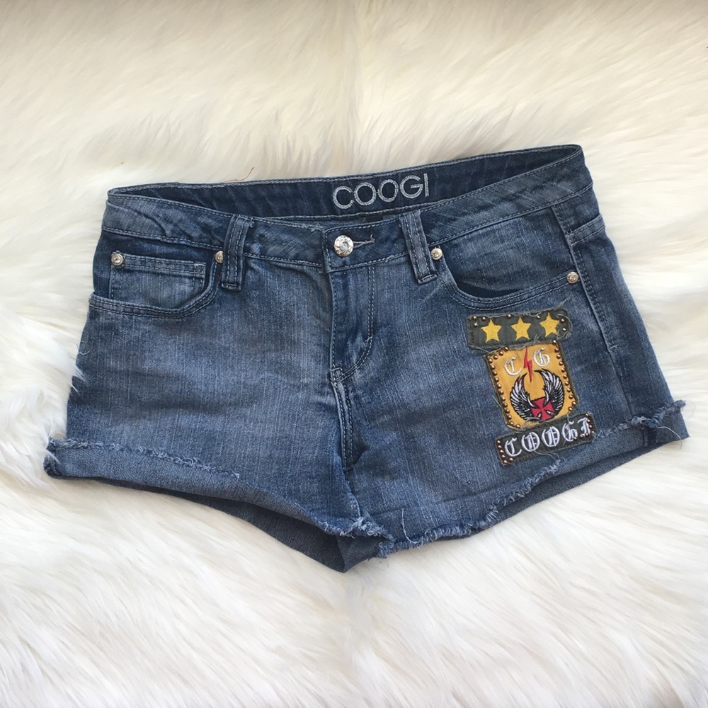 Coogi Cut Off Patch Work Denim Shorts Size 7/8